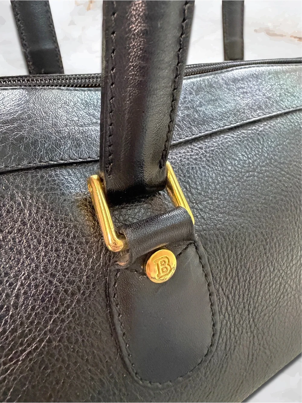 Vintage BALLY Black Leather 2-Way Satchel Crossbody East West Bag Italian Made
